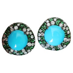 High - Jewel Turquoise Diamond Tsavorite Halo Earrings