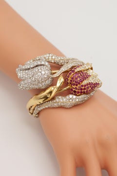 High Jewelry 18K YG 21.5 carat Diamond and 5.0 carat Ruby Double Tulip Bracelet