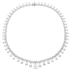 High Jewelry Necklace 24.71 Carat Pear-Shaped Diamonds 34, 30 Gr. 18K White Gold