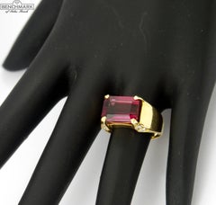High Karat Gold Diamond and Emerald Cut Tourmaline Ring