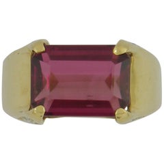 High Karat Gold Diamond and Emerald Cut Tourmaline Ring