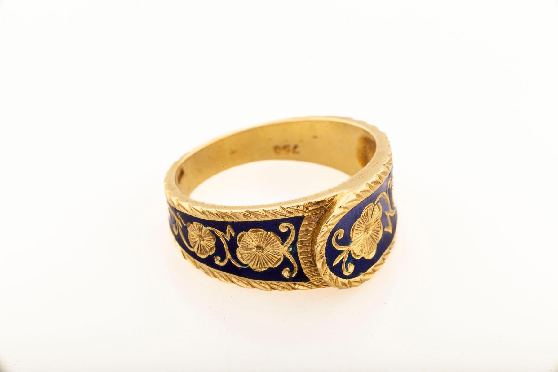 Women's or Men's High Karat Gold Enamel Fold Over Ring Victorian For Sale