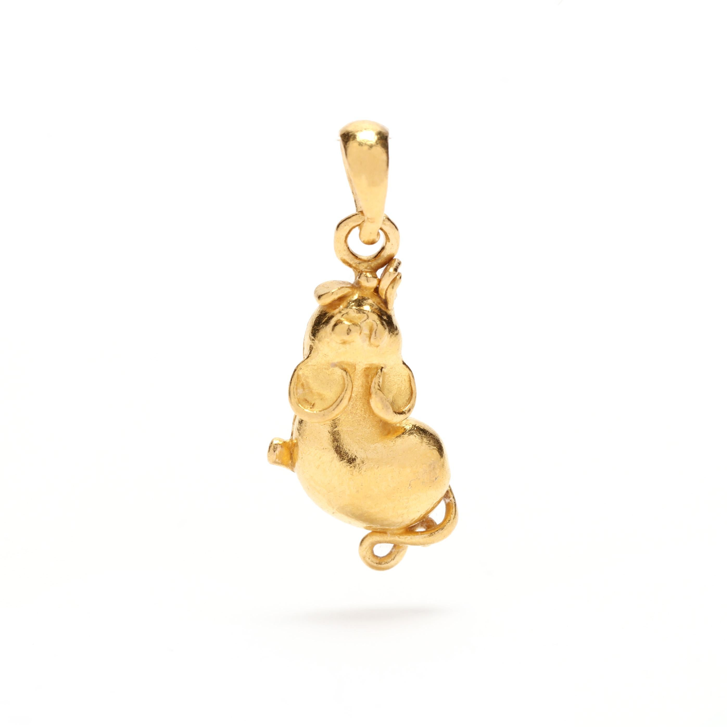 Women's or Men's High Karat Gold Mouse Charm, 22KT Yellow Gold