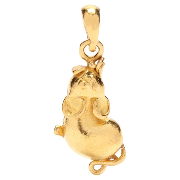 High Karat Gold Mouse Charm, 22KT Yellow Gold For Sale
