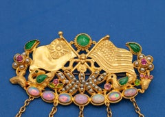 High Karat Gold Multi Color Gemstone Seed Pearl Brooch