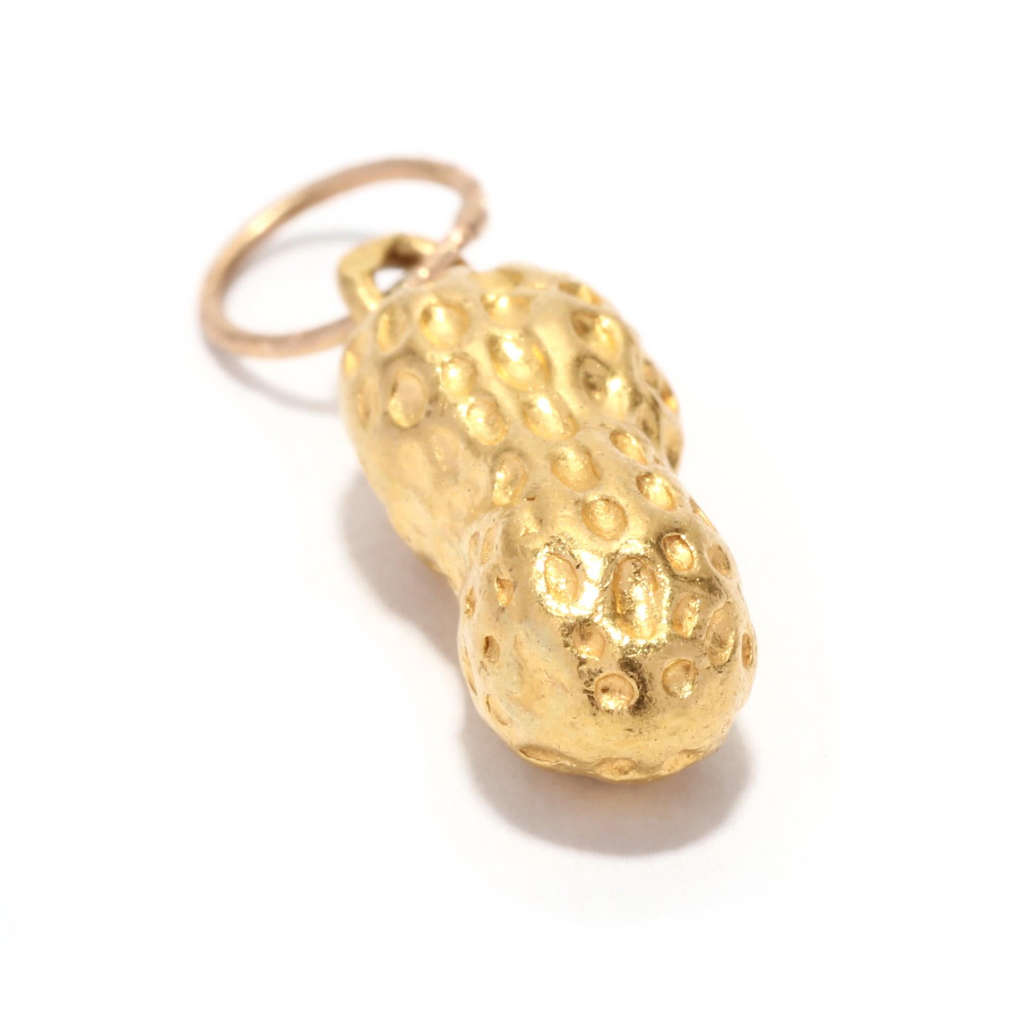 High Karat Solid Gold Peanut Charm, 23K Yellow Gold In Good Condition In McLeansville, NC