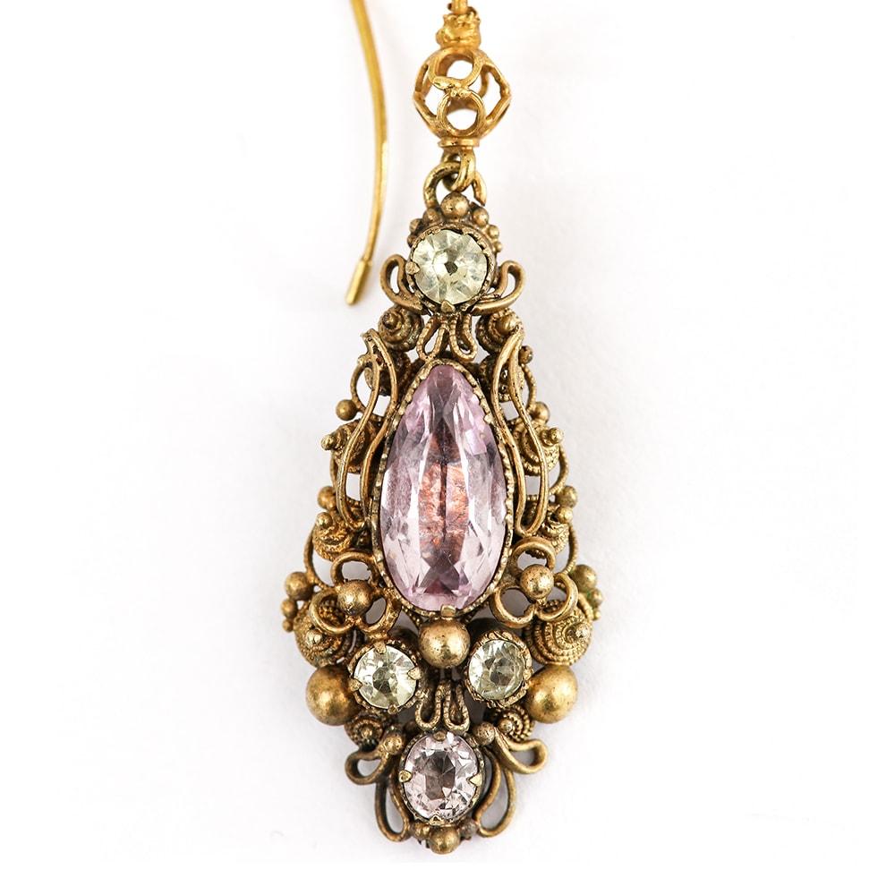 Women's High Karat Yellow Gold Georgian Pink Topaz and Chrysoberyl Cannetille Earrings