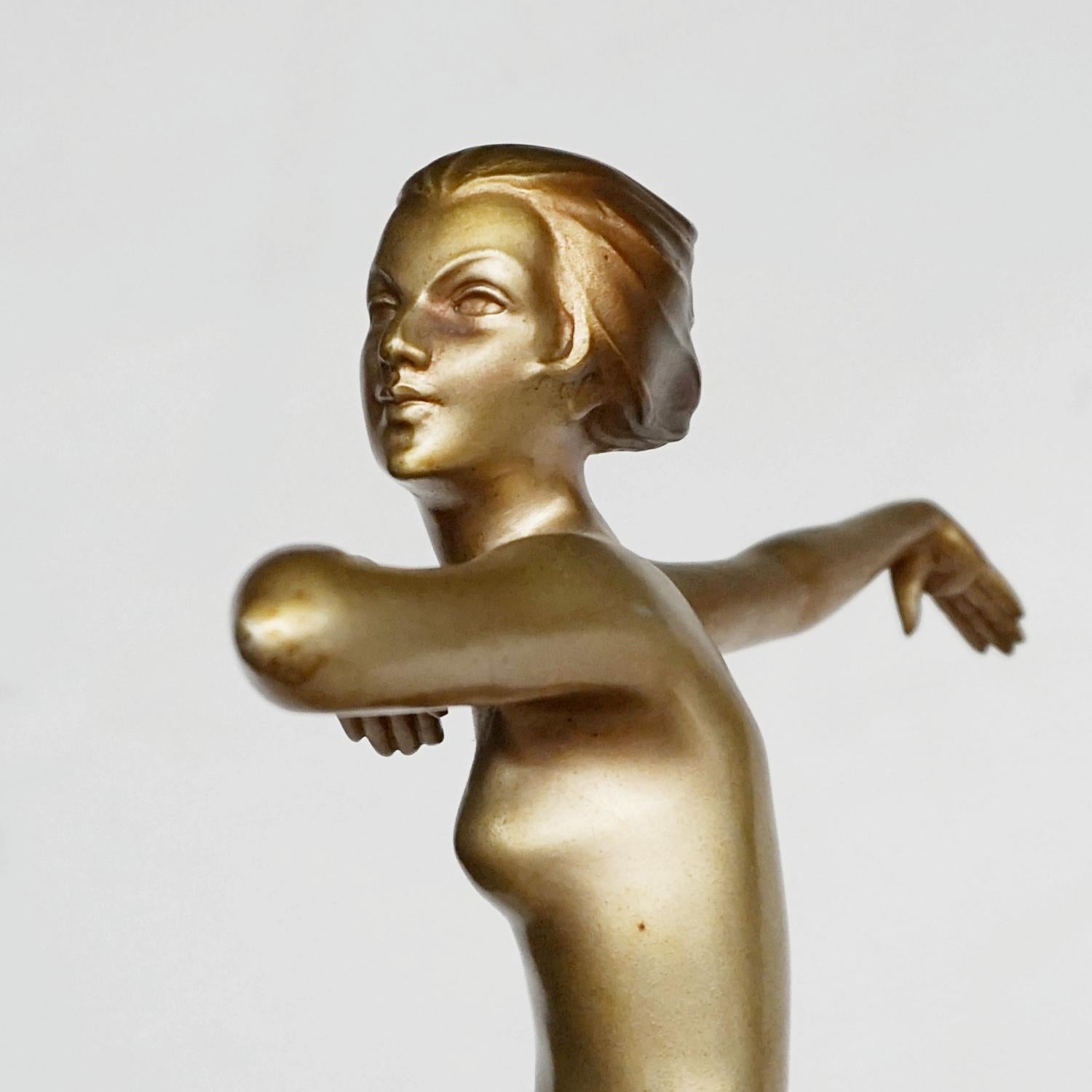 'High Kick' An Art Deco Cold Painted Bronze Sculpture by Josef Lorenzl 5