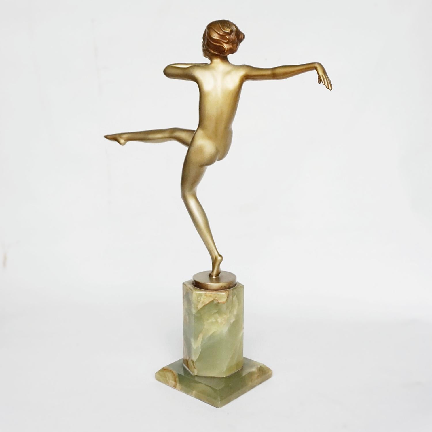 Mid-20th Century 'High Kick' An Art Deco Cold Painted Bronze Sculpture by Josef Lorenzl