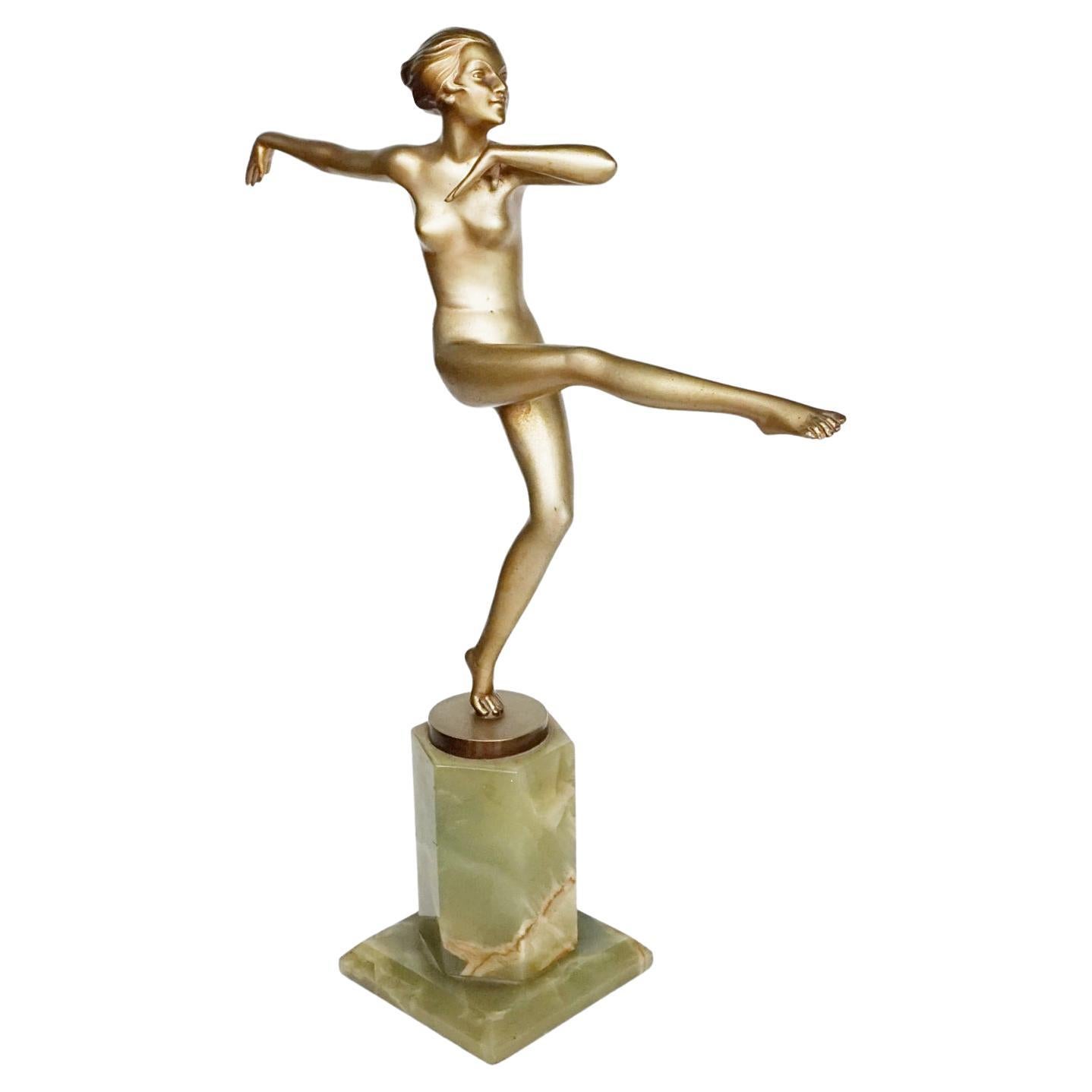 'High Kick' An Art Deco Cold Painted Bronze Sculpture by Josef Lorenzl