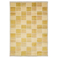  High-low Contemporary Scandinavian Style Wool Rug In Yellow and Beige Tones