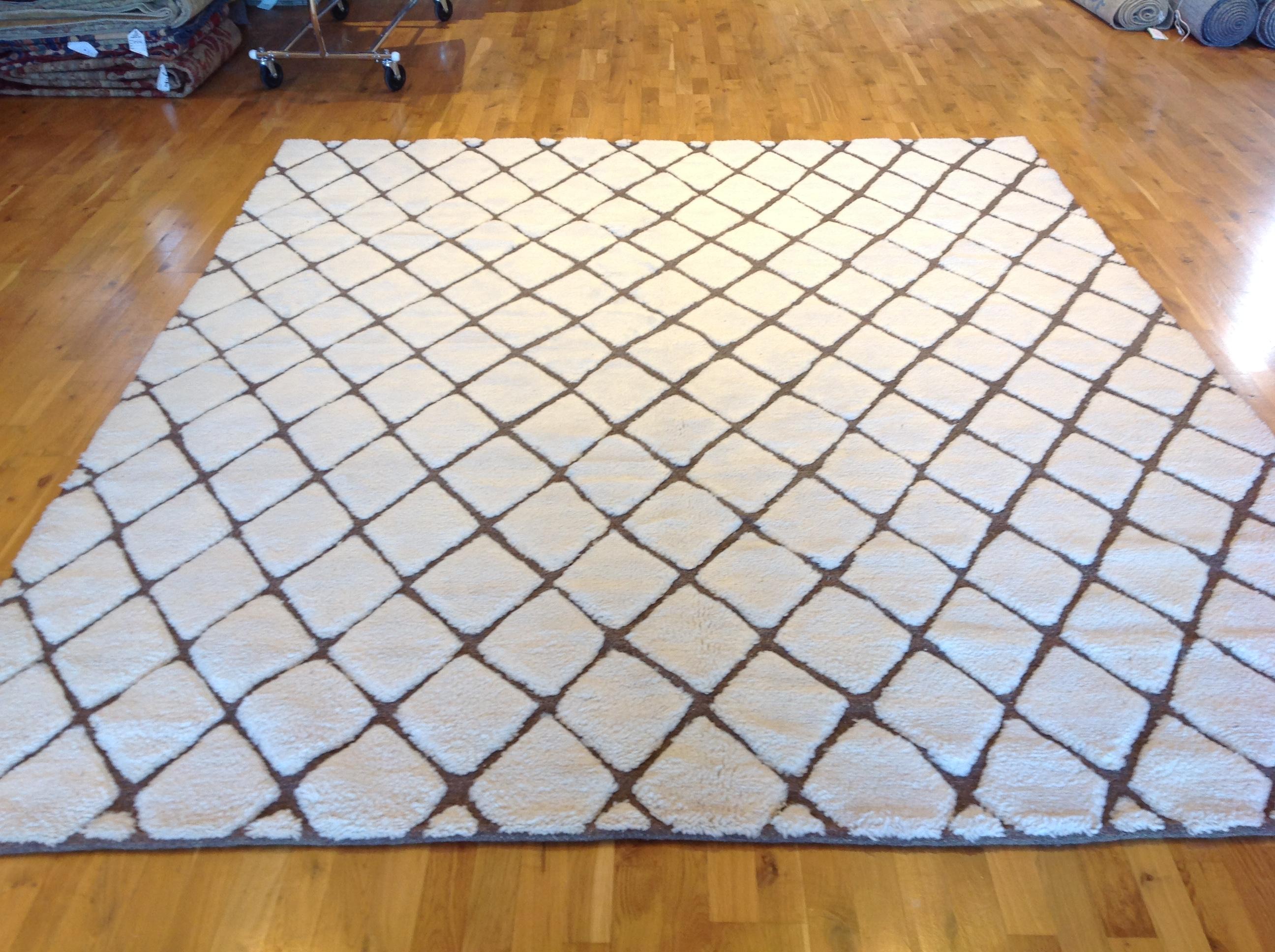 Indian High-Low Diamond Pattern Rug For Sale