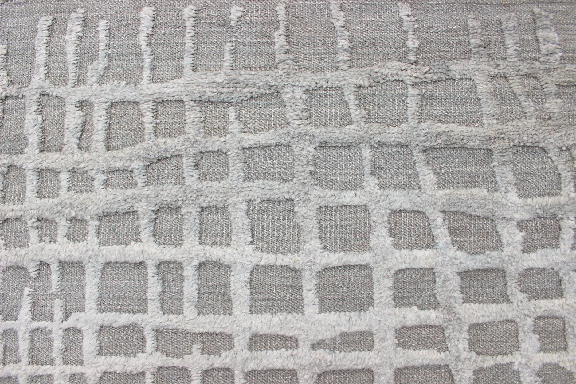 Modern High-Low Texture Large Rug in Minimalist Design with Taupe and White For Sale 3