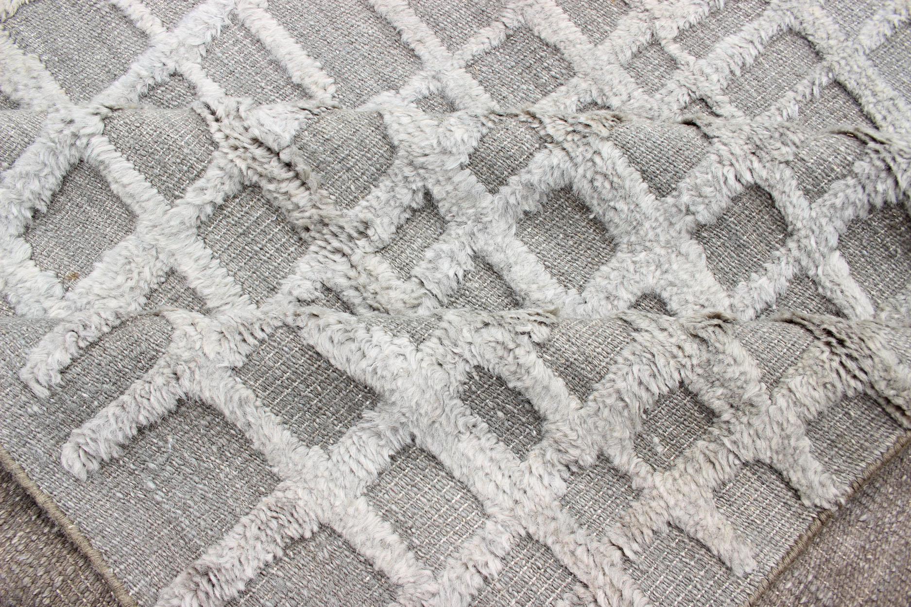 Modern High-Low Texture Large Rug in Minimalist Design with Taupe and White For Sale 5