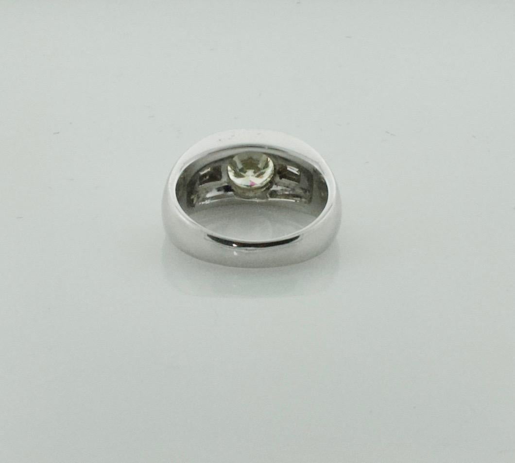 Women's or Men's High Low Transitional Cut Diamond Ring in Platinum, circa 1940s For Sale