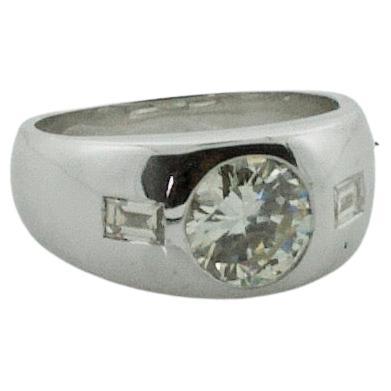 High Low Transitional Cut Diamond Ring in Platinum, circa 1940s For Sale