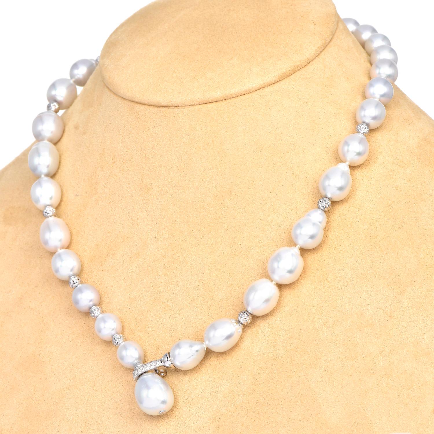 Round Cut High Luster Baroque Southsea Pearl 18K Gold Necklace