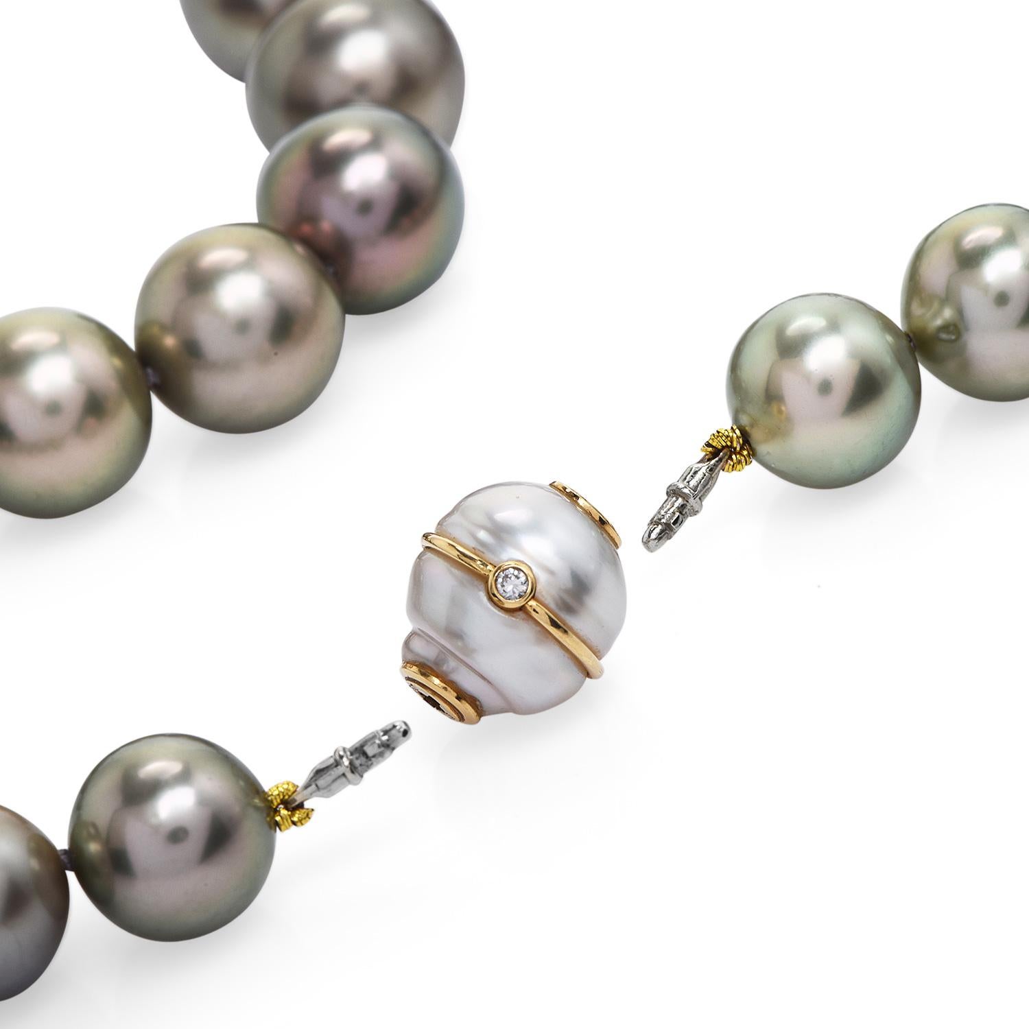 Bead High Lustrous Tahitian South Sea Peacock Gray Pearl Strand Necklace