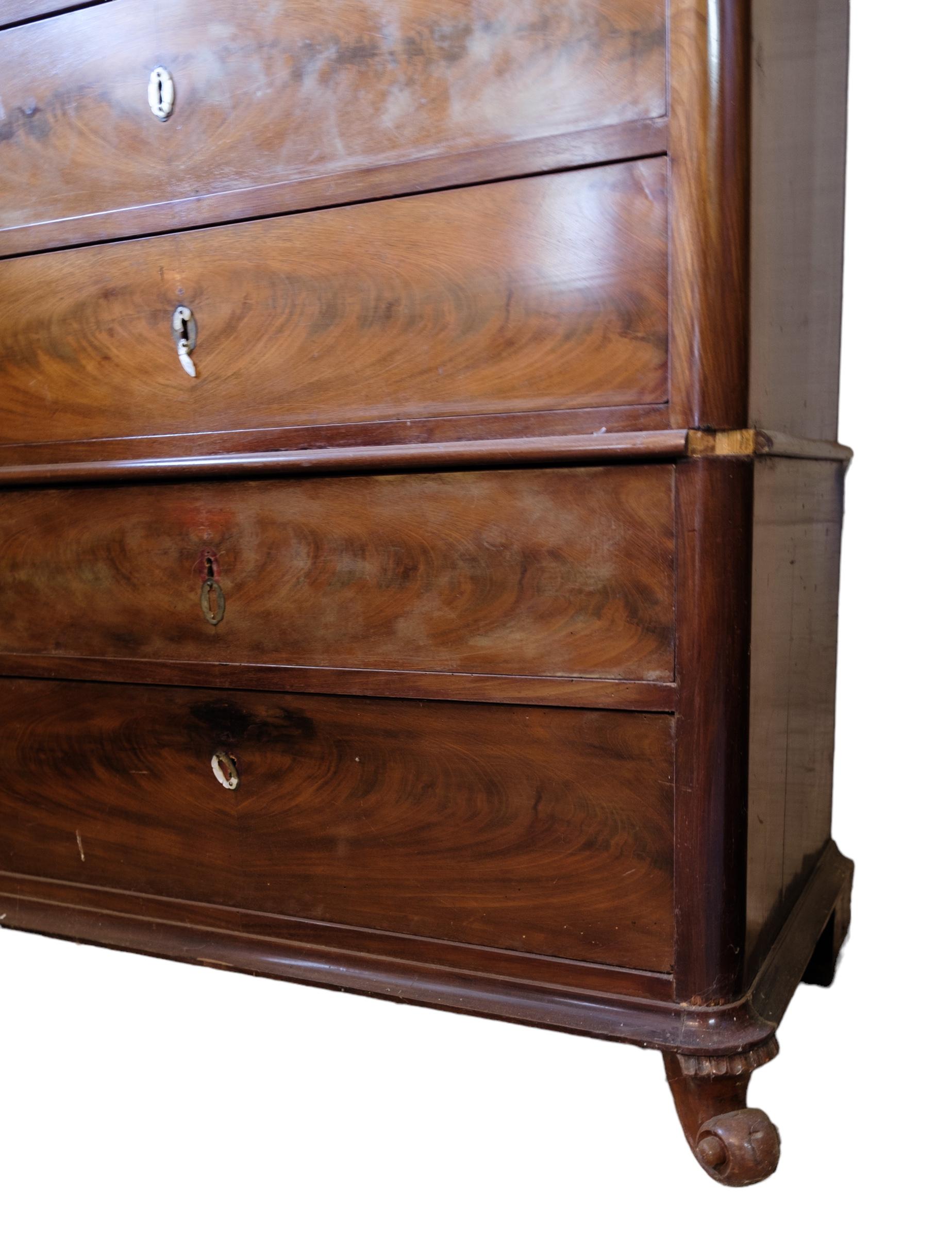 Danish High mahogany chest of drawers from around the 1840s For Sale