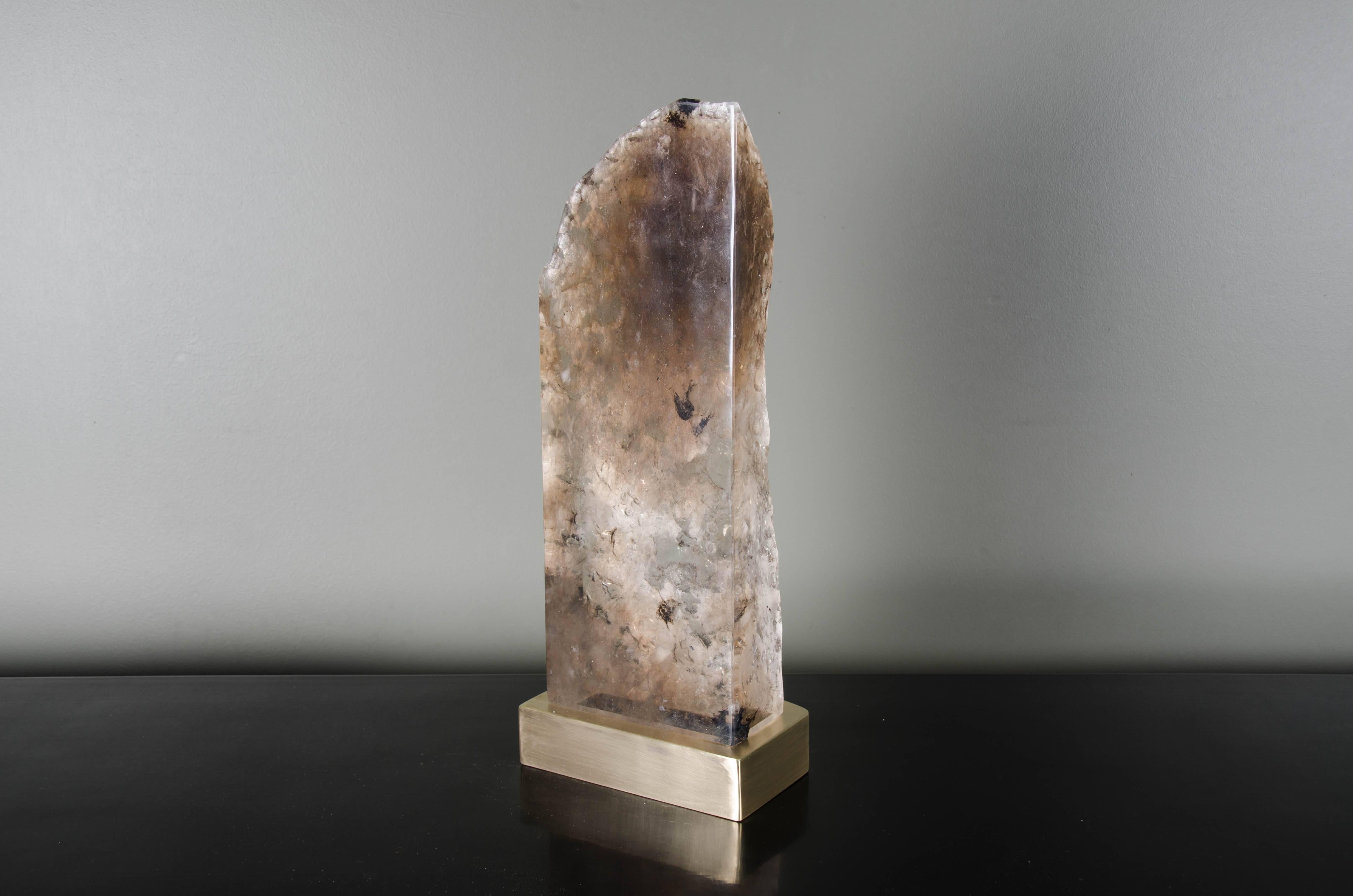 High Meru Light, Smoke Crystal and Brass by Robert Kuo, Limited Edition In New Condition For Sale In Los Angeles, CA