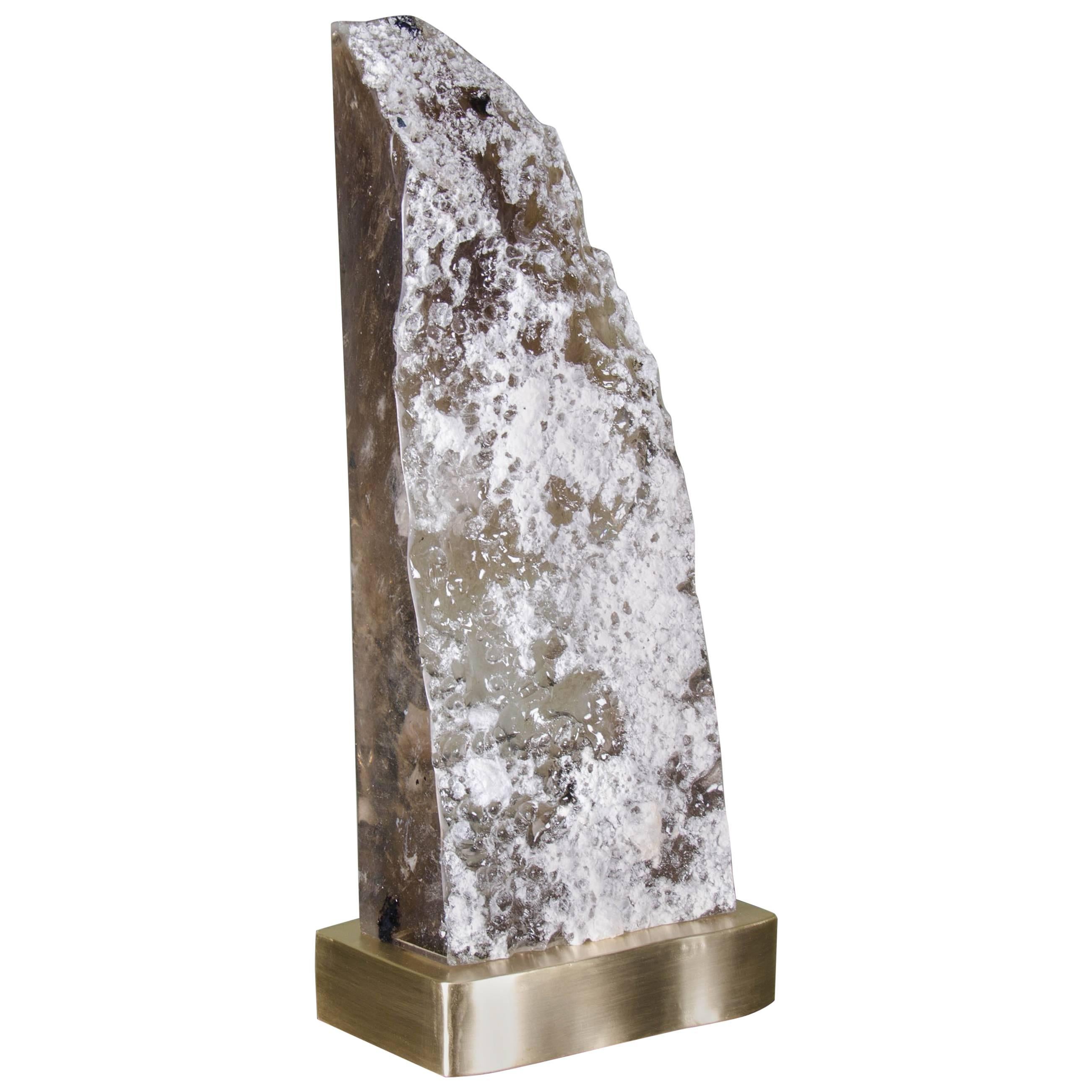 High Meru Light, Smoke Crystal and Brass by Robert Kuo, Limited Edition For Sale
