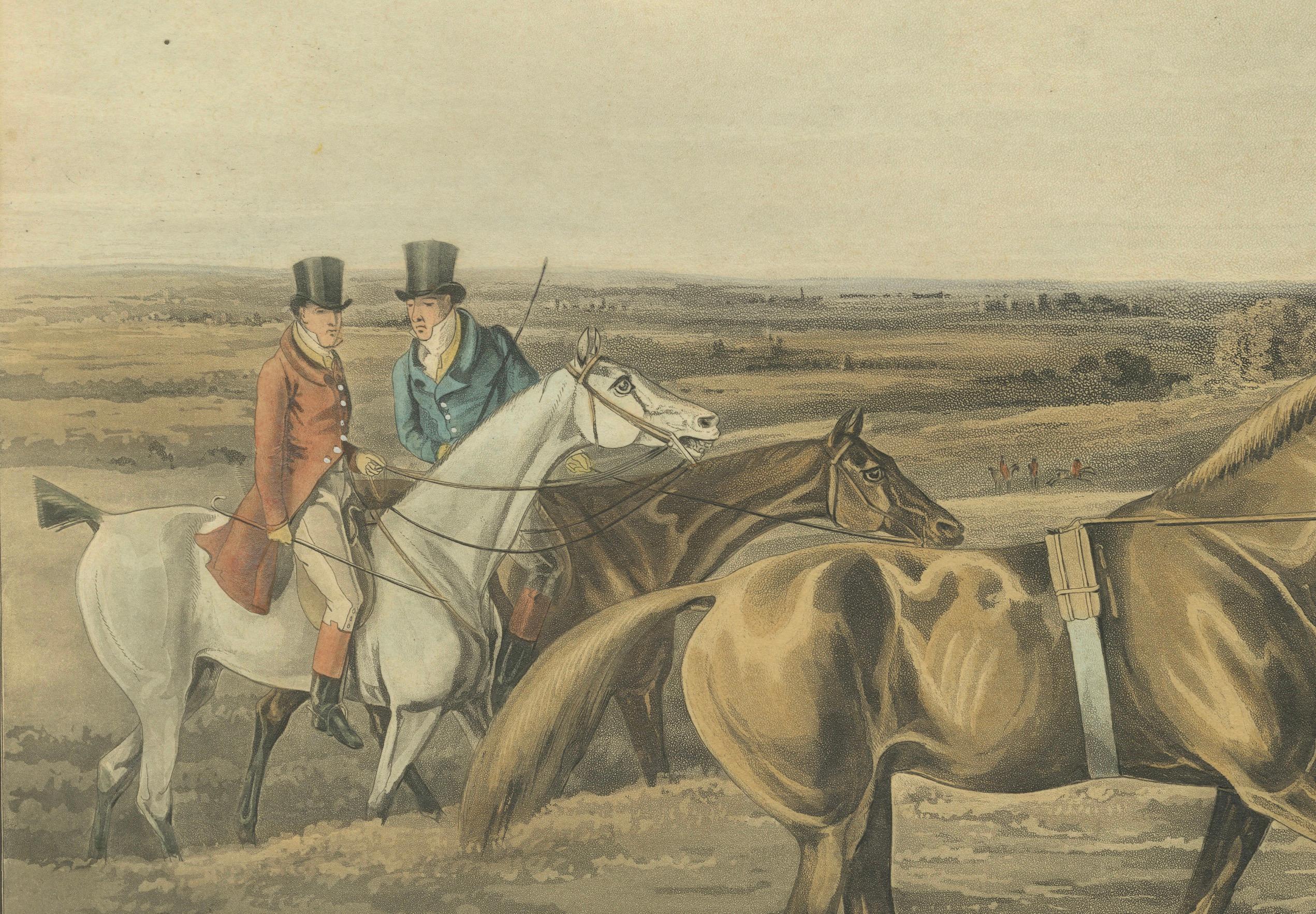 High Mettled Racer – In Training, 19th c. Antique Equestrian Print after Alken In Good Condition For Sale In Langweer, NL