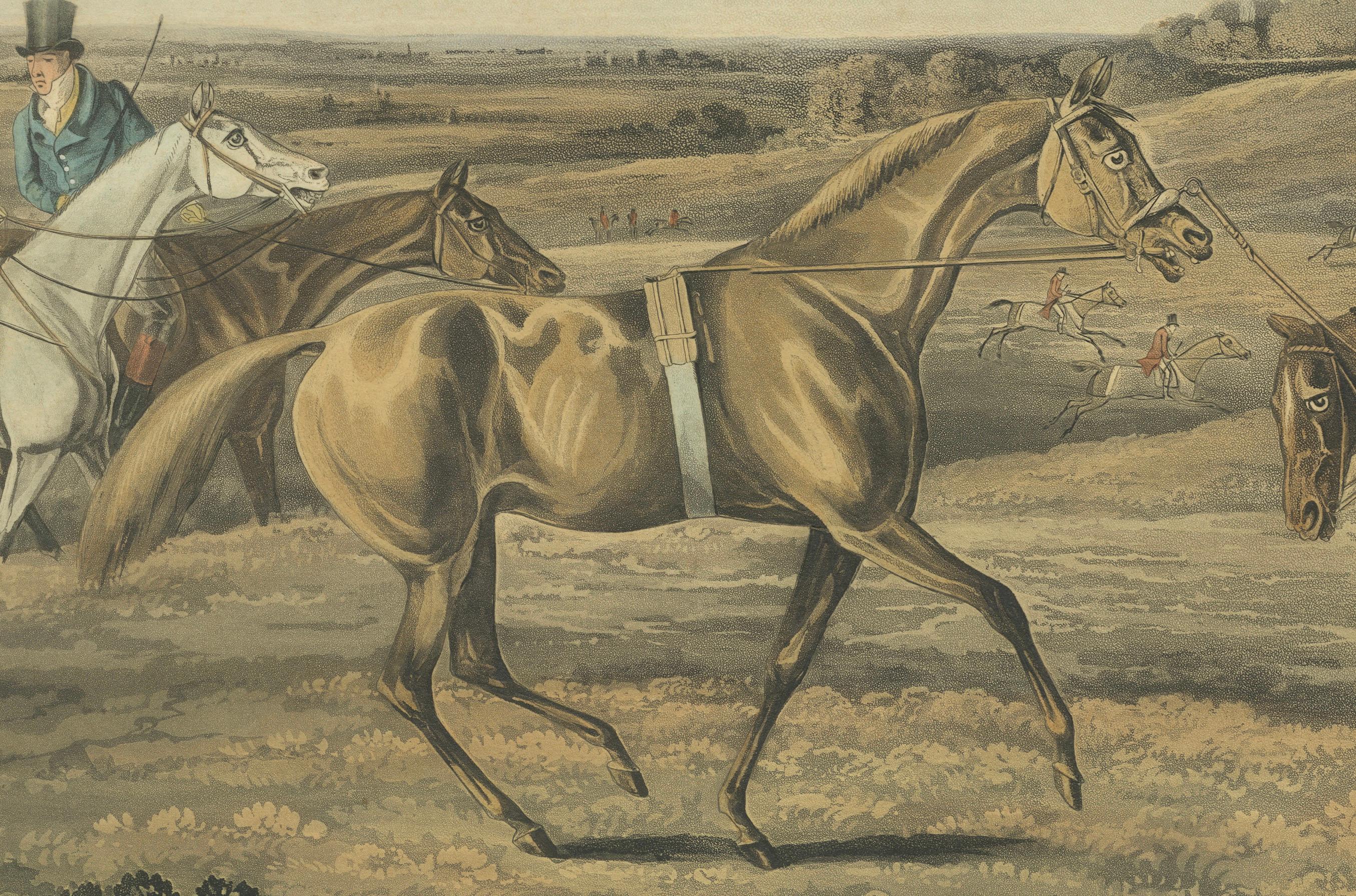 19th Century High Mettled Racer – In Training, 19th c. Antique Equestrian Print after Alken For Sale