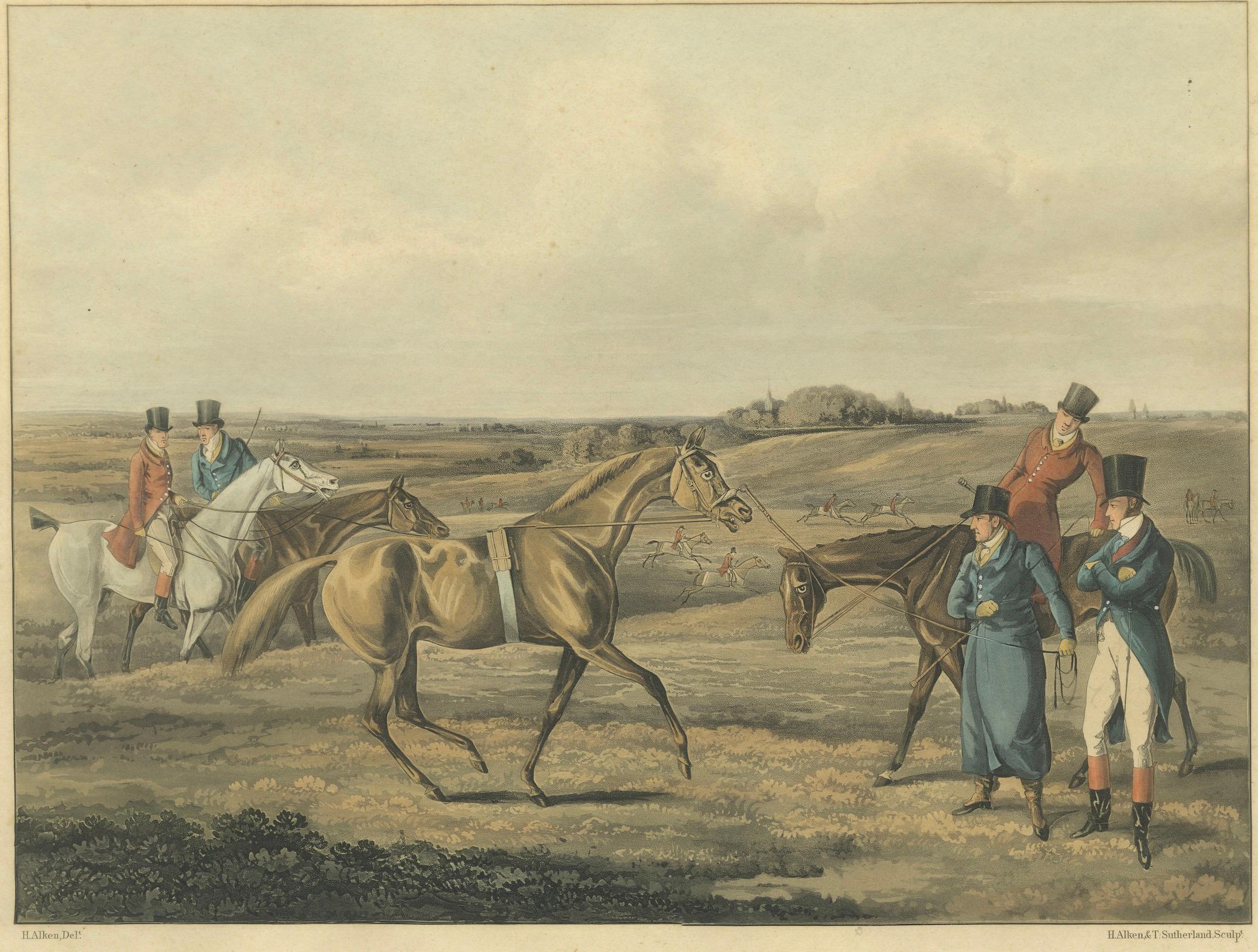 Paper High Mettled Racer – In Training, 19th c. Antique Equestrian Print after Alken For Sale