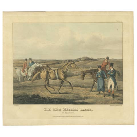 High Mettled Racer – In Training, 19th c. Antique Equestrian Print after Alken