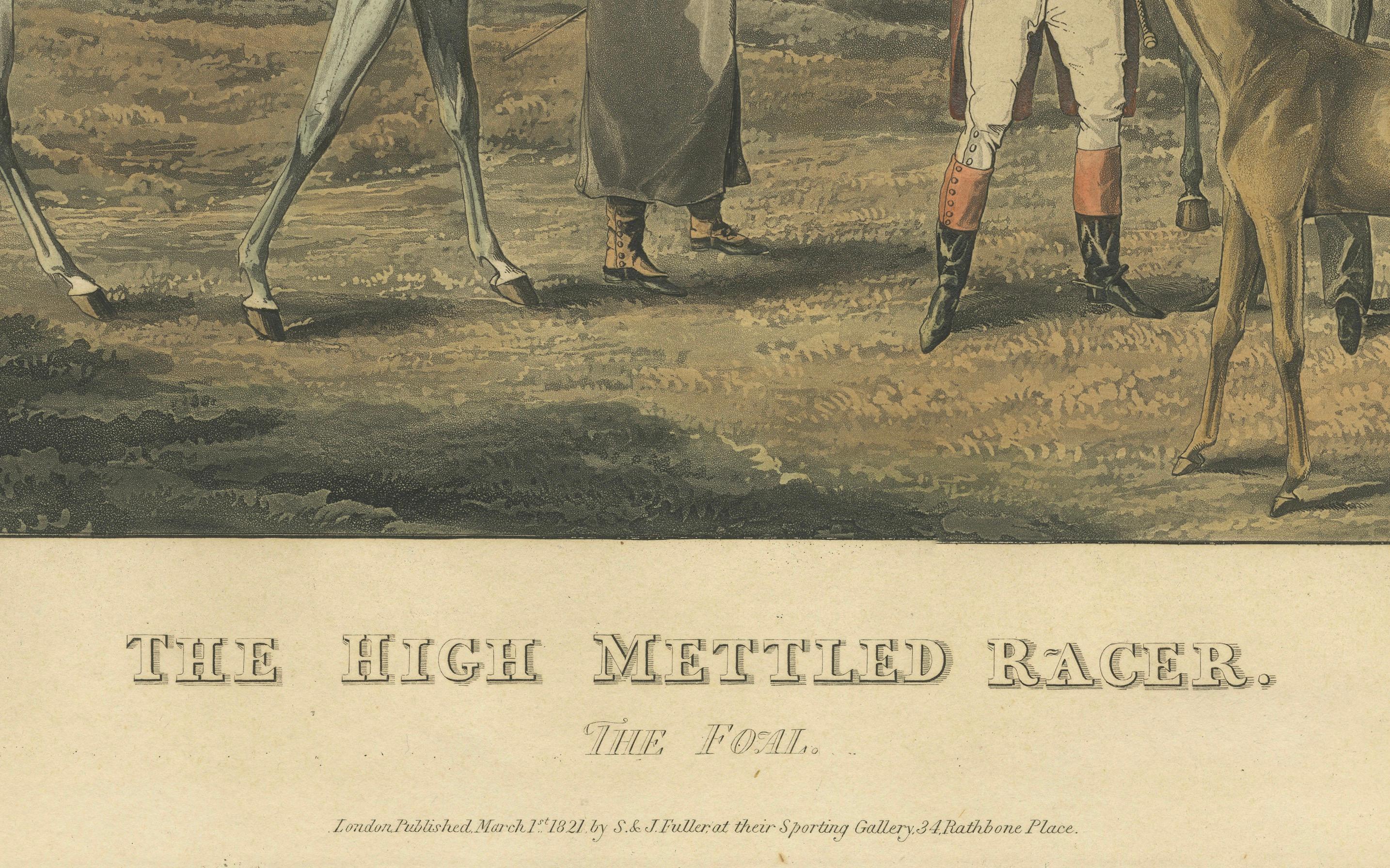 The High Mettled Racer – The Foal, after Alken, 19th century

Description:
A late 19th century color photomechanical print after Henry Thomas Alken’s equestrian series The High Mettled Racer. Originally issued in 1821 as hand-colored aquatints by S.