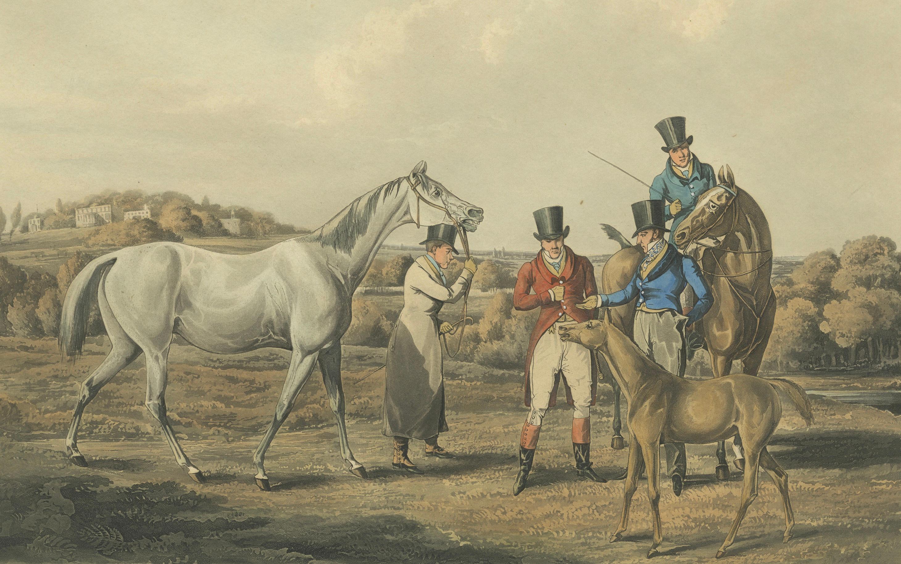 Paper High Mettled Racer – The Foal, 19th c. Antique Horse Print after Henry Alken For Sale