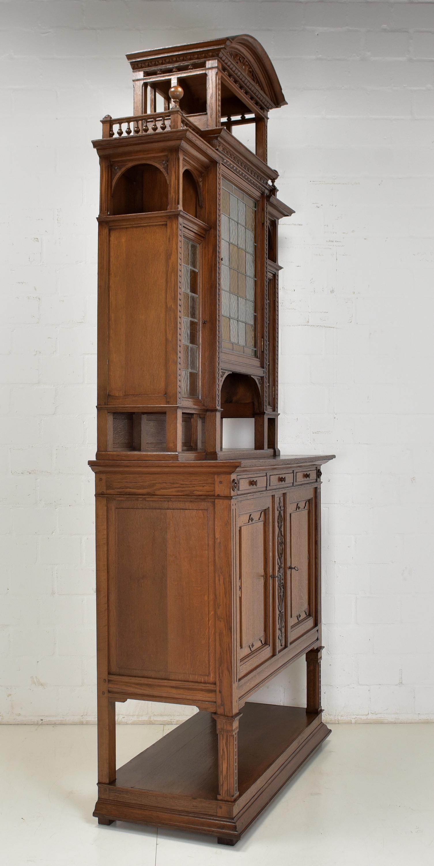 High & Narrow Gründerzeit Buffet Cabinet in Solid Oak, 1900 For Sale 5