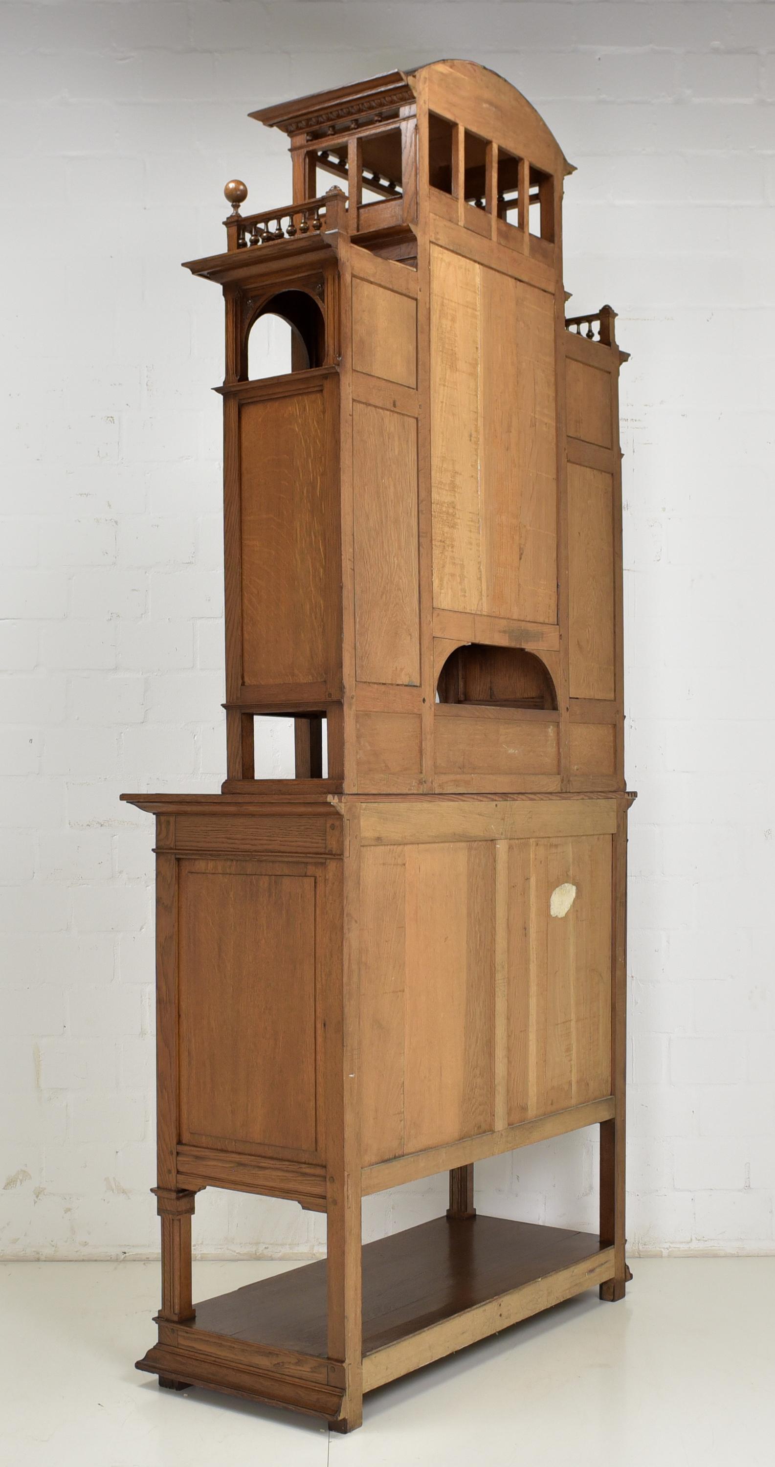 High & Narrow Gründerzeit Buffet Cabinet in Solid Oak, 1900 For Sale 7