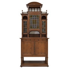 High & Narrow Gründerzeit Buffet Cabinet in Solid Oak, 1900