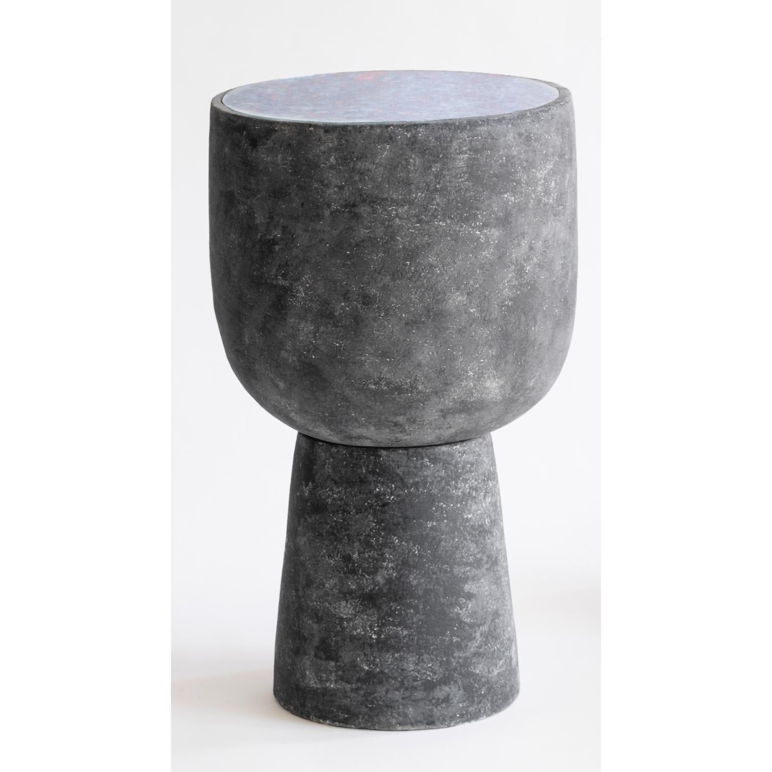 High Neroterra 1 Side Table by ZPS Studio
Dimensions: D 30 x H 72 cm
Materials: Terraccotta, Glass.

Handcrafted in a Siena workshop, these terracotta structures feature a unique, freehand “colombino” technique, ensuring individuality. Surface