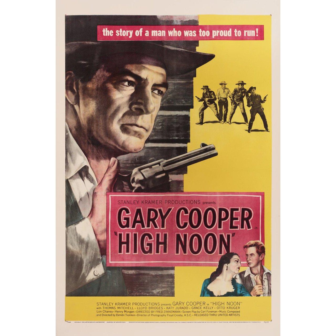 Original 1952 U.S. one sheet poster for the film High Noon directed by Fred Zinnemann with Gary Cooper / Thomas Mitchell / Lloyd Bridges / Katy Jurado. Fine condition, linen-backed. This poster has been professionally linen-backed. Please note: the