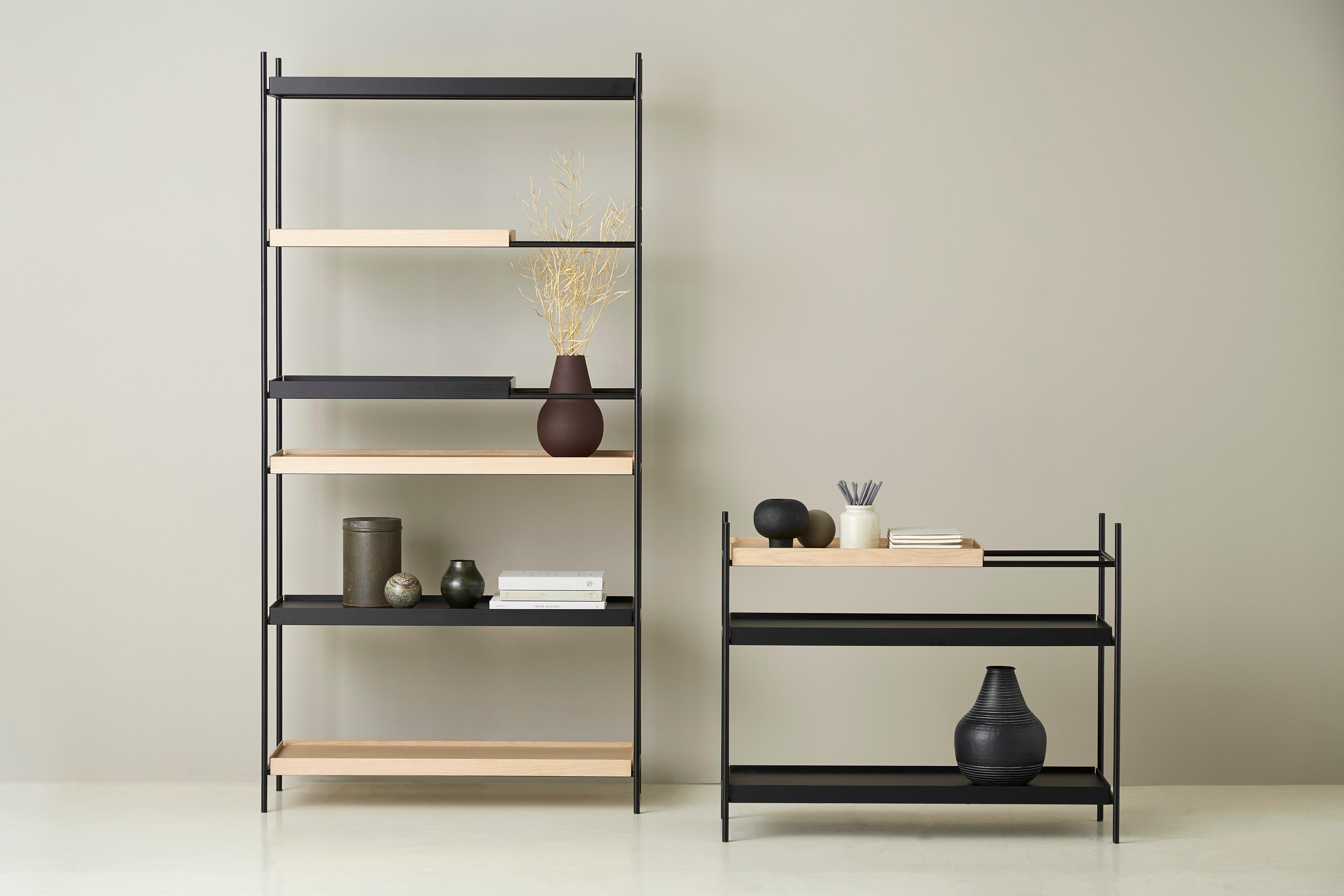 Contemporary High Oak and Black Tray Shelf II by Hanne Willmann For Sale
