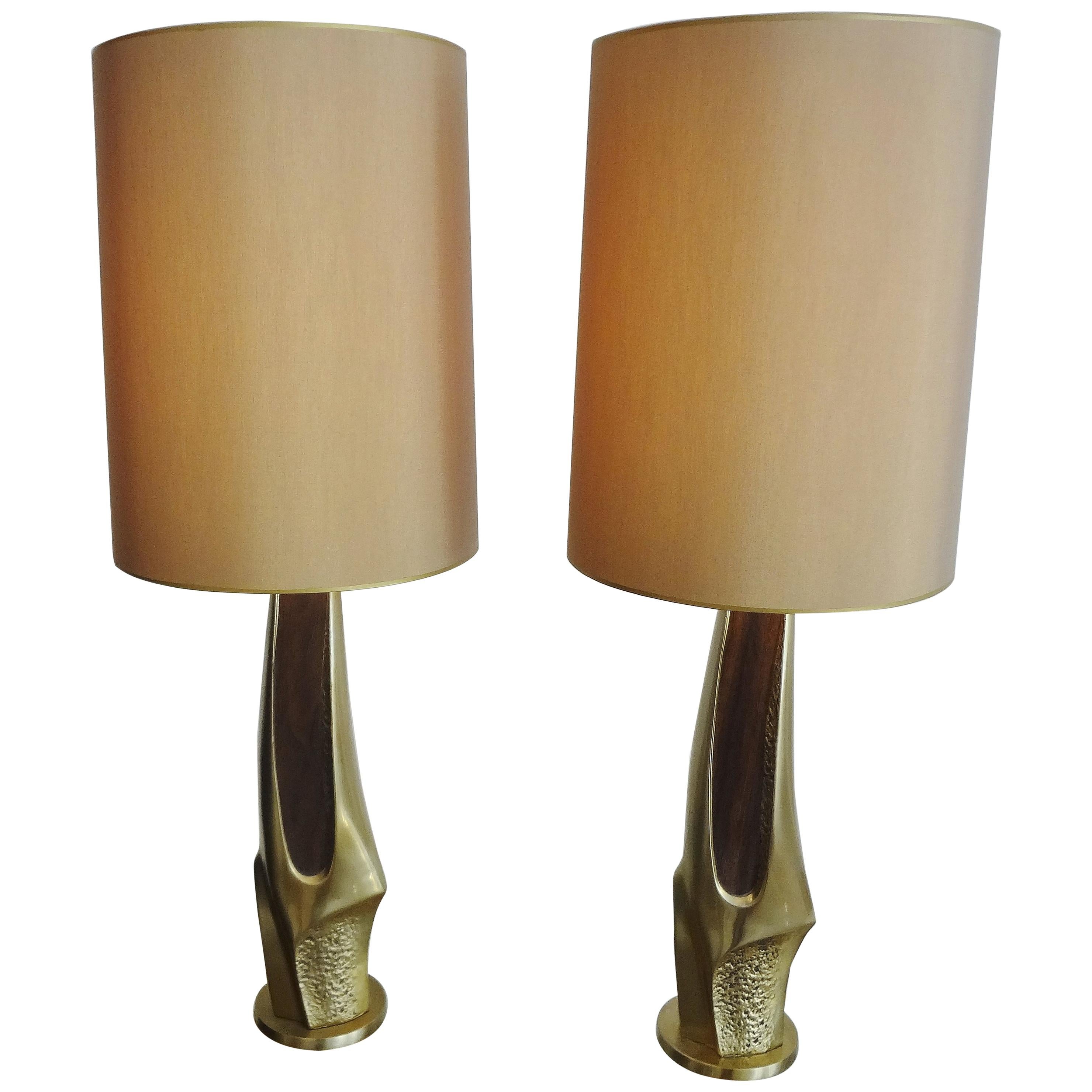 High Pair of Brass Table Lamps, Laurel, USA, 1970s For Sale