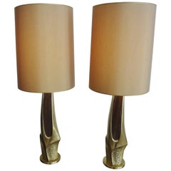 High Pair of Brass Table Lamps, Laurel, USA, 1970s