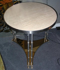 High pedestal table in travertine by Maison Jansen, Paris, France circa 1980