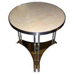 High pedestal table in travertine by Maison Jansen, Paris, France circa 1980