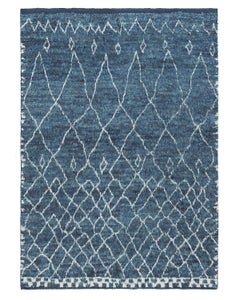 Hand-Knotted Denim Blue Wool Rug – High Pile Berber, Rectangular 300 by Mohebban