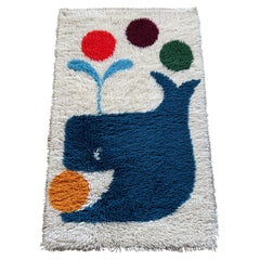 High Pile "Kids Collection" Whale Rya Rug by Ib Antoni for Ege Taepper, 1970s