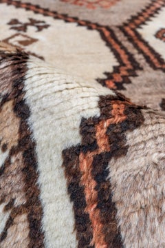 High Pile Persian Gabbeh Rug, Crean and Brown Field, Rust & Coral Accents