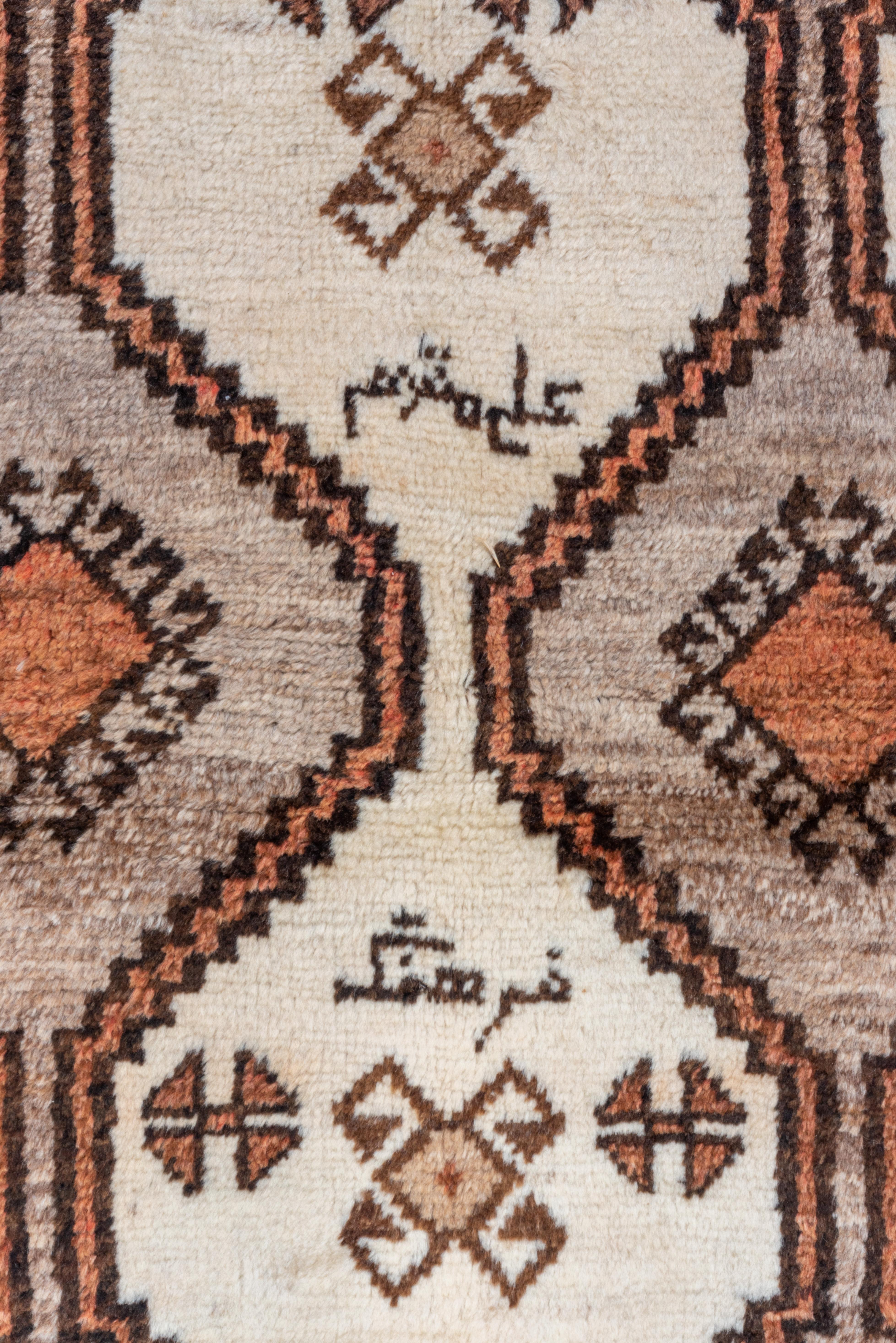 Hand-Knotted High Pile Persian Gabbeh Rug, Crean and Brown Field, Rust & Coral Accents For Sale