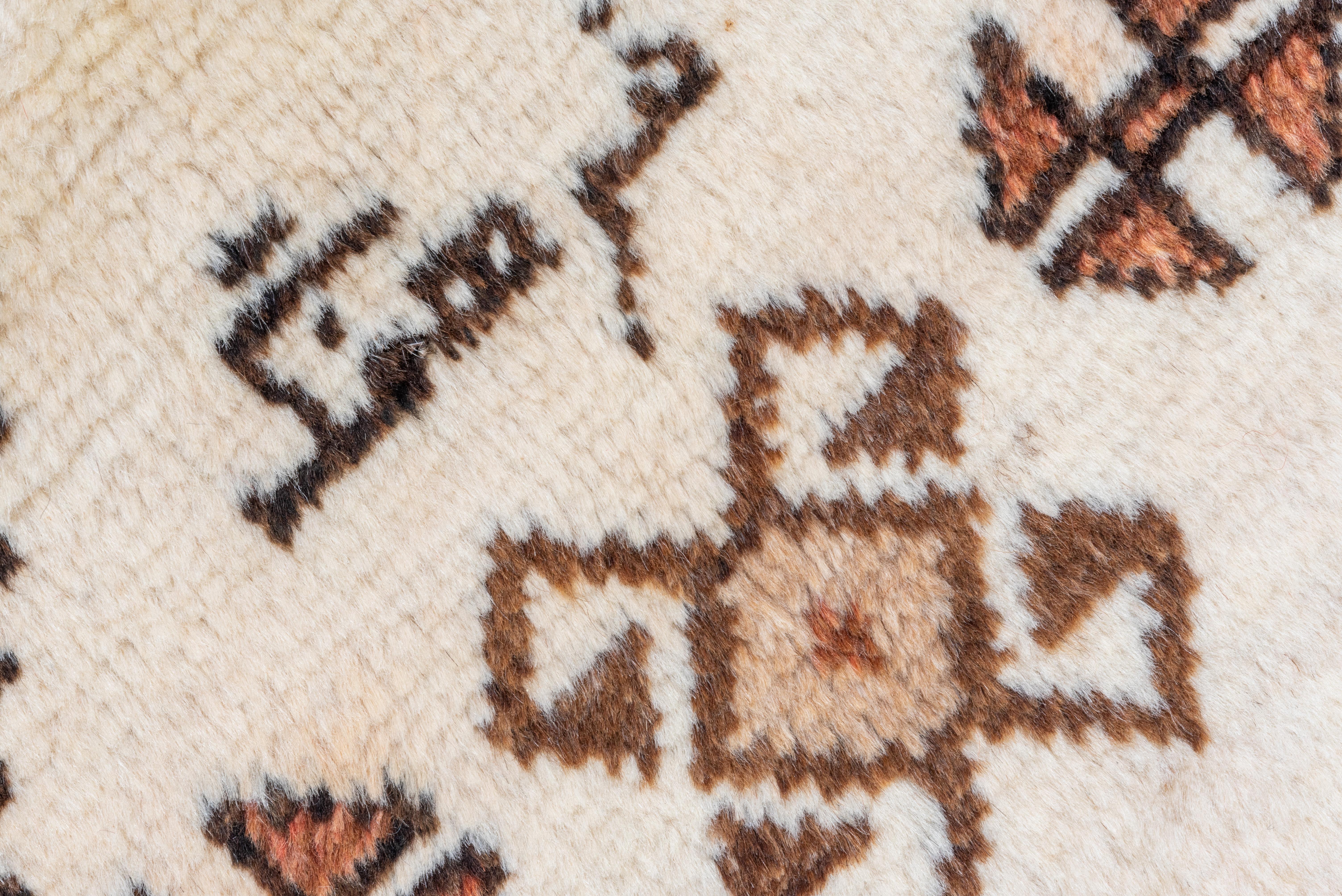 High Pile Persian Gabbeh Rug, Crean and Brown Field, Rust & Coral Accents In Good Condition For Sale In New York, NY