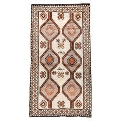High Pile Persian Gabbeh Rug, Crean and Brown Field, Rust & Coral Accents