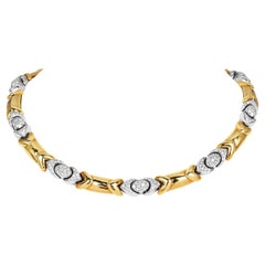 Vintage High Polish Italian Diamond 18K Yellow White Gold Choker Necklace