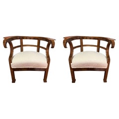 High Polish Mahogany Curved Back, Upholstered Seat Side Chairs, Italian, 1930s