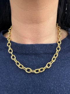 High Polish & Twist Motif Oval Link Necklace 19.47 Grams 14 Karat Yellow Gold